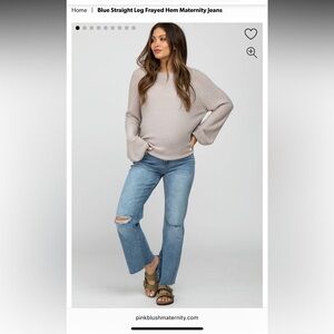 Pink blush Blue Straight Leg Frayed Hem Maternity Jeans